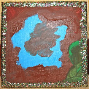 Oliver's masterpiece - blue flower on brown background