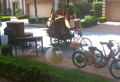 Table, 4 chairs, 2 bedside tables - on a bicycle