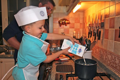 Carefully pour the milk in.