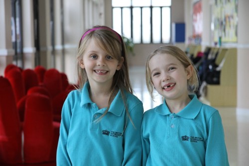 Isabelle and Oliver outside the Primary Head's office.  For all the right reasons!!