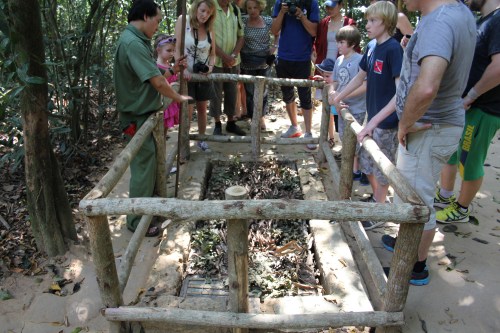 One of the nasty traps that is on display.  It is camouflaged so well in the Jungle with leaves and dirt.