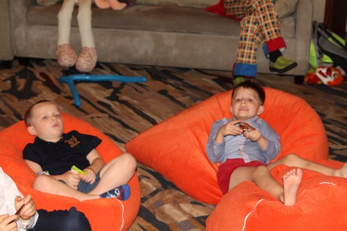 Ethan and Oliver chilling out on the bean bags!