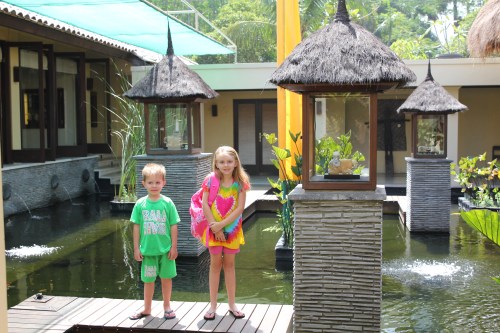 Oliver and Isabelle at the Silver shop.  The gallery is surrounded by fish ponds and they had great fun looking at all the different fish.