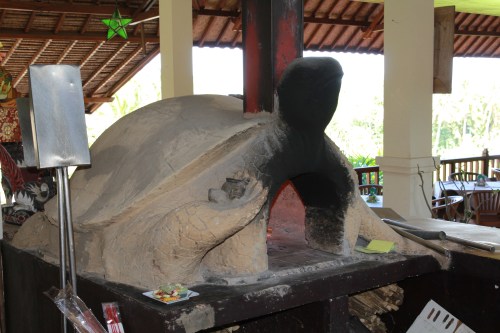 The turtle pizza oven.
