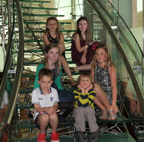 On the stairs at the Shangri-La 