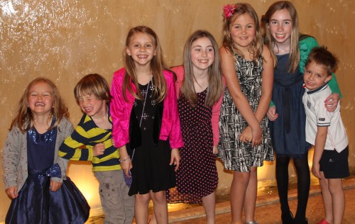 By the beautiful water feature at the Shangri-La