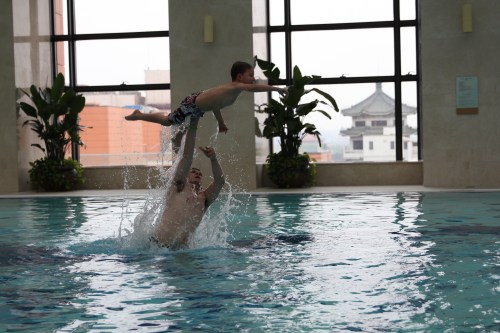 Ashley throwing Oliver!