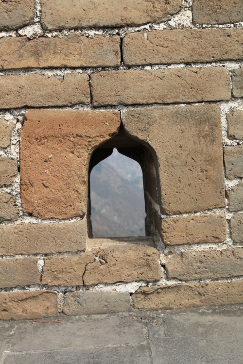 The Great Wall has holes like this to line up bow and arrows to fire at approaching enemies.
