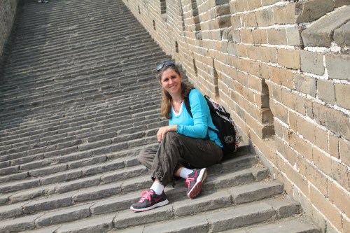 Another one checked off my Bucket List!  Oliver took this photo of me on the wonky steps on the Great Wall.