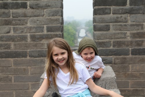 Isabelle & Oliver on the top of the City Wall, and looking through to the City.