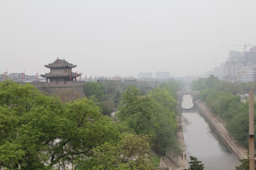 The view across the City (and moat below) was very good.  Wish it had been a clearer day!!