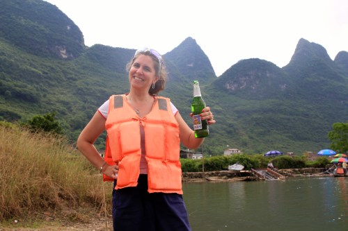 Enjoying my beer that was chilled from the River